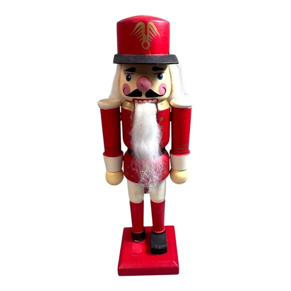 Vintage Wooden Red Nutcracker Soldier Figurine Hand-Painted Christmas Beard READ - Picture 2 of 10